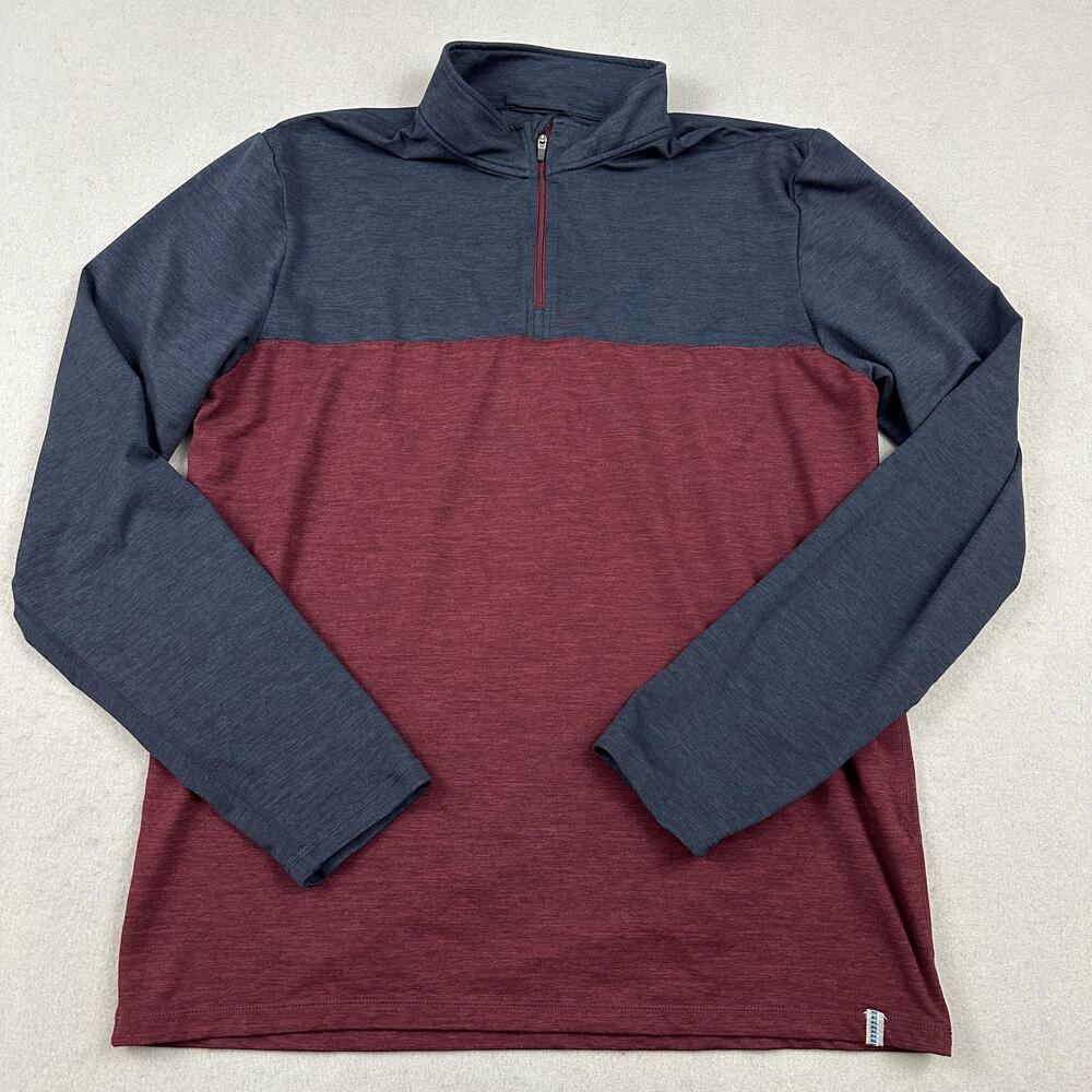 Marine Layer Sweater Men Large Blue Red 1/4 Zip Weekend Sport Long Sleeve Top L